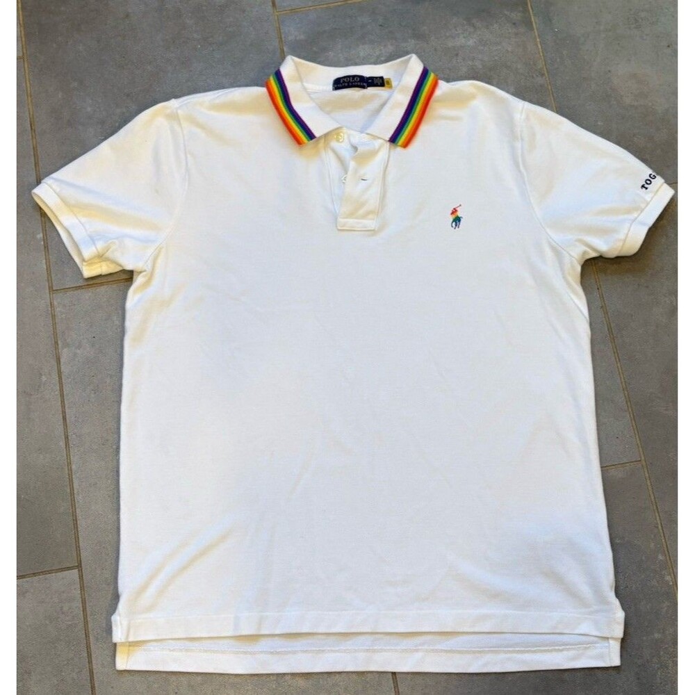 Ralph Lauren Polo PRIDE LGTBQ Men’s White Rainbow Polo shirt Sz M